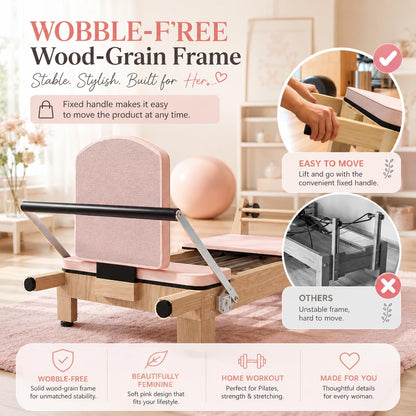 YODOLLA 92" Pilates Reformer Foldable Wooden-Look Pilates Machines for Gym