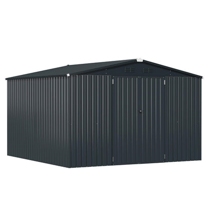 YODOLLA 10x14 Metal Outdoor Storage Garden Shed, Dark Gray