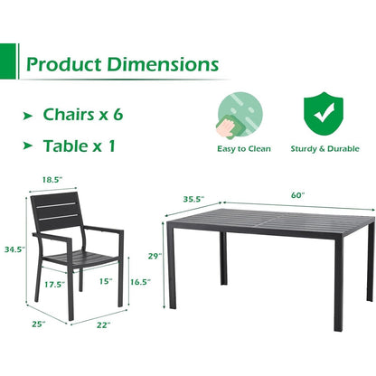 YODOLLA Dining Set, Patio 7 Piece Aluminum Patio Table and Chairs Set