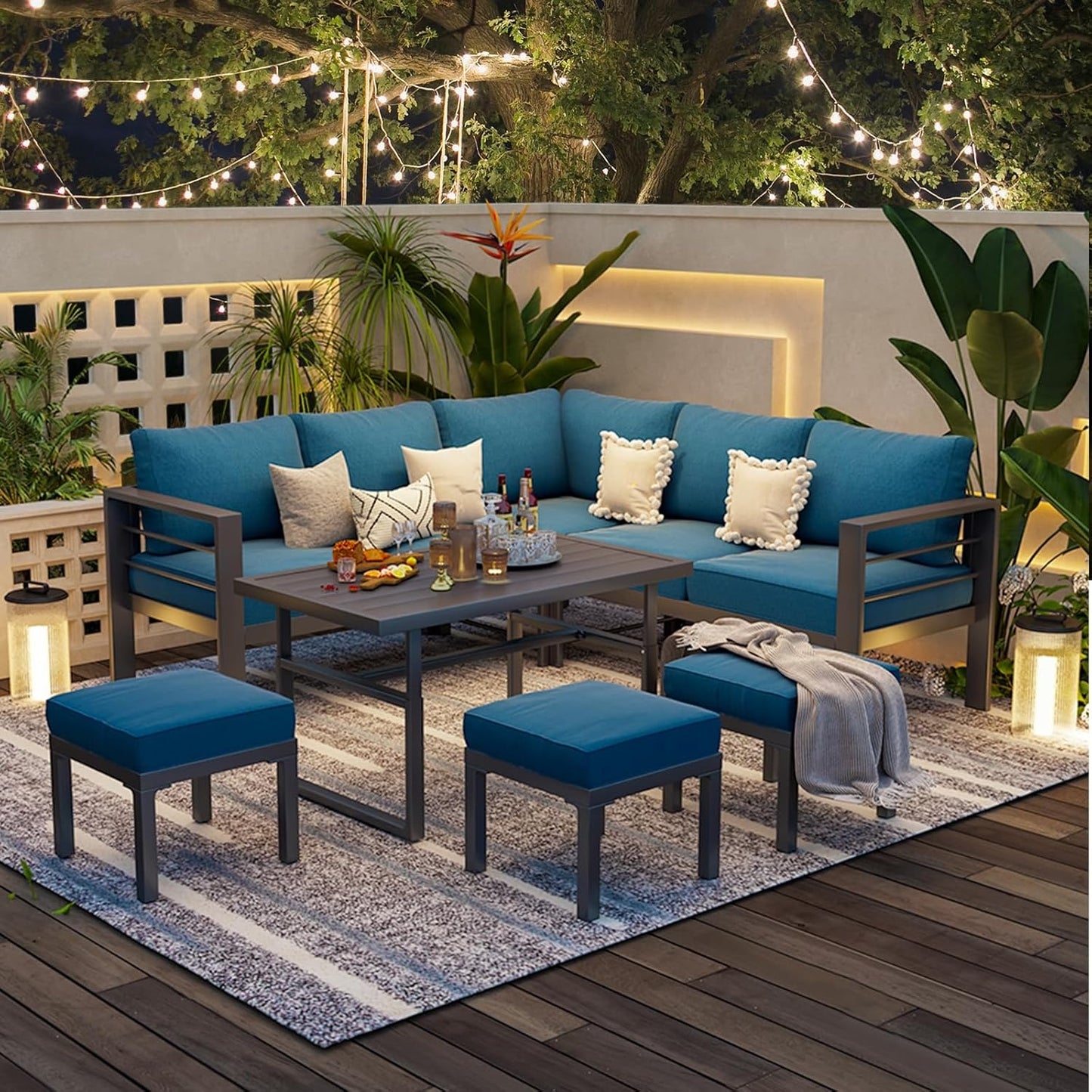 YODOLLA Outdoor Conversation Table and Chair Sets for Lawn Furniture Set, Navy