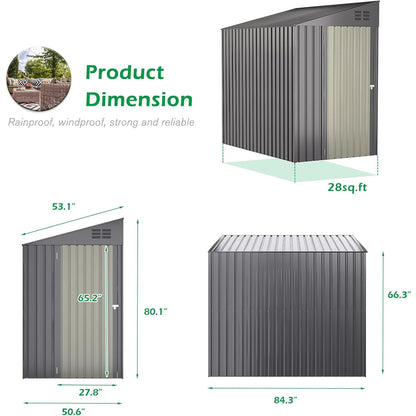 YODOLLA 4' x 7' Outdoor Lean to Storage Shed, Dark Grey