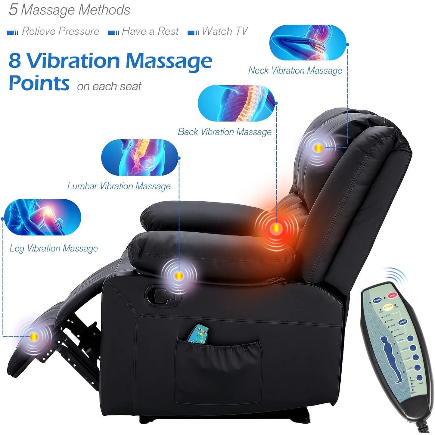 YODOLLA 2 Seat Loveseat Recliner with Heat&Massage Function, Faux Leather, Black