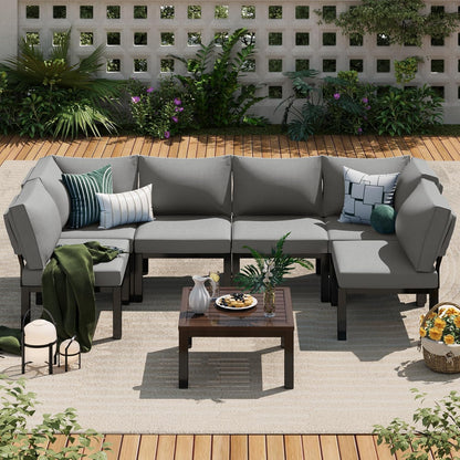 YODOLLA Outdoor Patio Furniture Set, 7 Piece Metal Patio Sectional Conversation Sofa