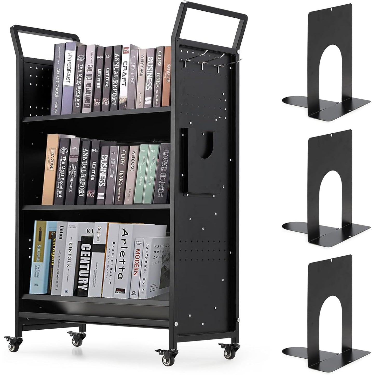 YODOLLA Book Cart with Wheels, 352LBS Rolling Bookshelf Utility Cart