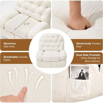 YODOLLA Oversized Recliner Chair, 360° Swivel Rocking Glider, Chenille Rocker, Cream White