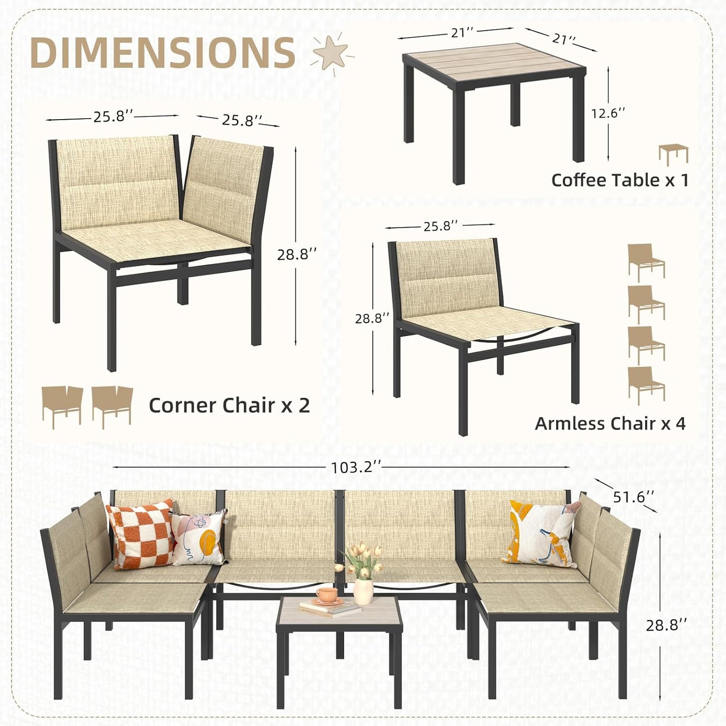 YODOLLA 7-Pc Sectional Patio Set Textilene Fabric, Yellow
