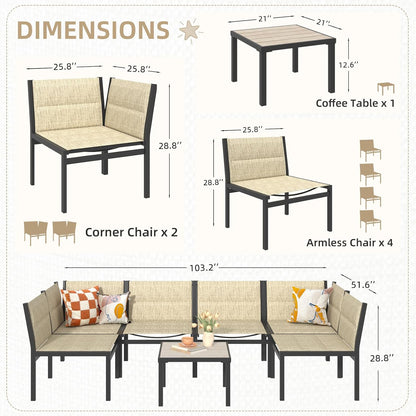 YODOLLA 7-Pc Sectional Patio Set Textilene Fabric, Yellow