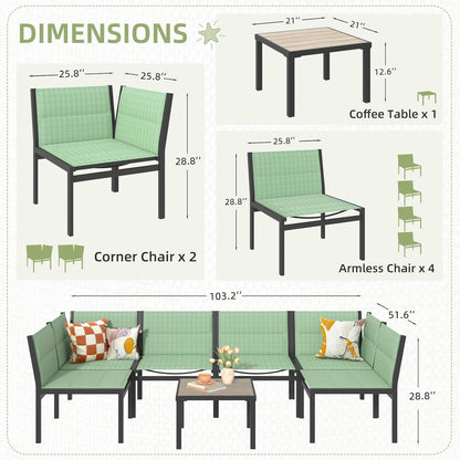 YODOLLA 7-Pc Sectional Patio Set Textilene Fabric, Green
