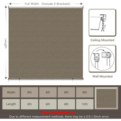 YODOLLA Outdoor UV Protection 8'(W) x 8'(H) Roller Shade, Mocha