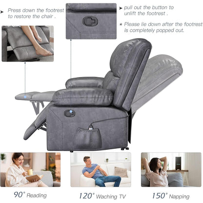 YODOLLA 2 Seat Loveseat Recliner with Heat&Massage Function, Faux Leather, Grey