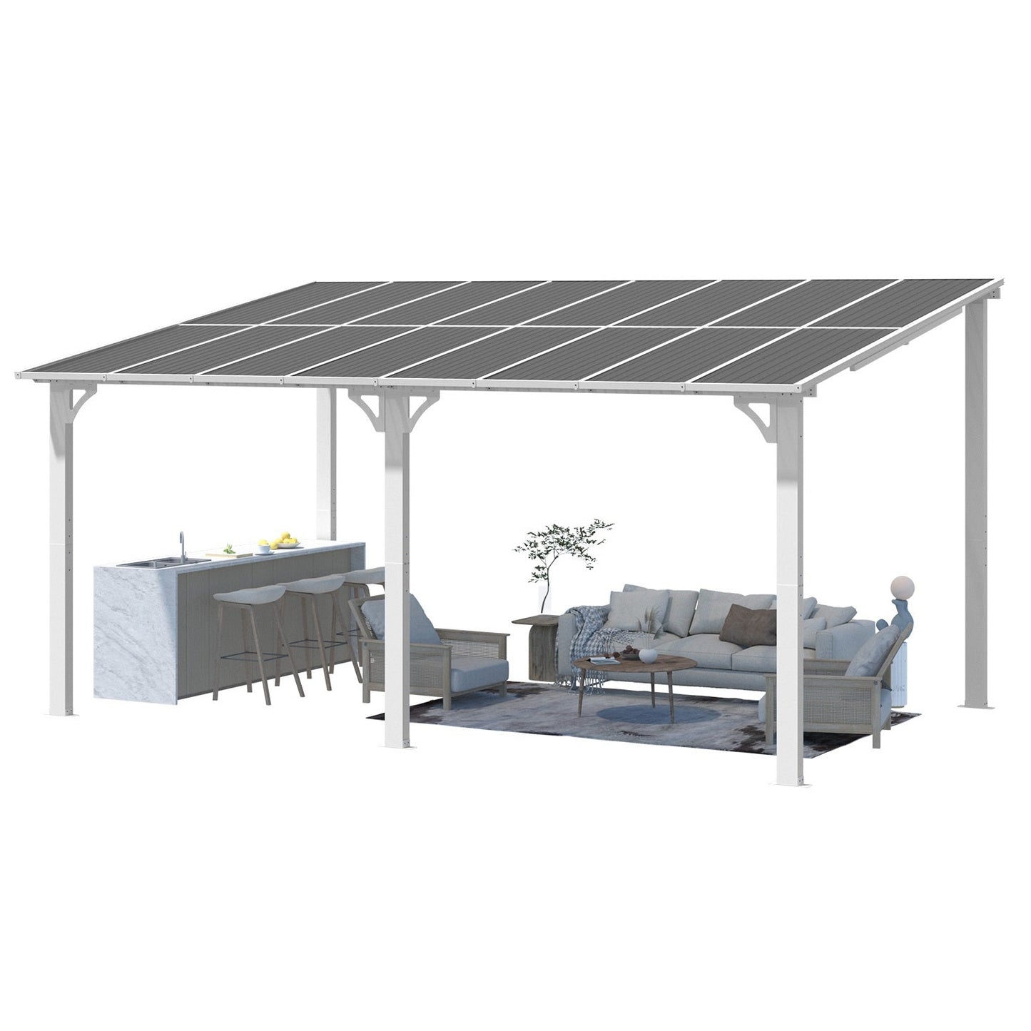 YODOLLA 16'x10' Wall Mounted Gazebos Pergola, White