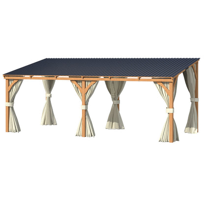 YODOLLA 20x10 Outdoor Wooden Pergola Gazebo with Curtains and Netting for Patio