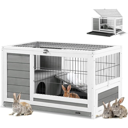 YODOLLA 35.4'' Rabbit Cage Pet House for Small Animals, Gray
