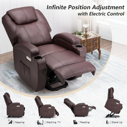 YODOLLA Power Lift Recliner Chair for Elderly with Side Pockets, PU Leather, Brown