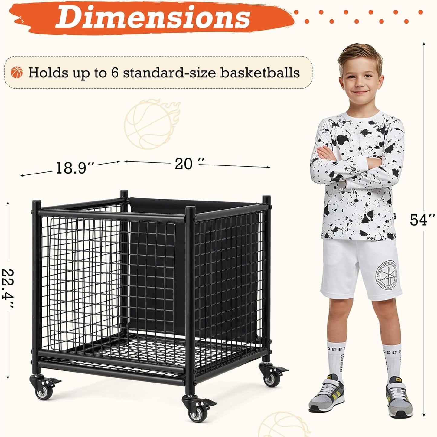 YODOLLA Ball Cart Storage, Rolling Basketball Bin with Wheels