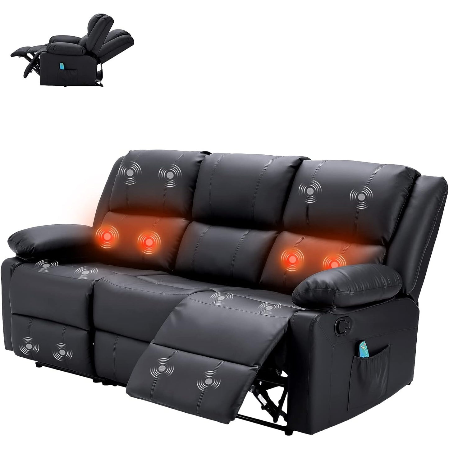 YODOLLA Reclining Sofa 3-Seater Couch, Black
