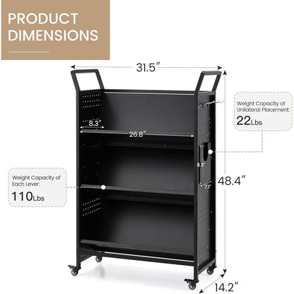 YODOLLA Book Cart with Wheels, 352LBS Rolling Bookshelf Utility Cart