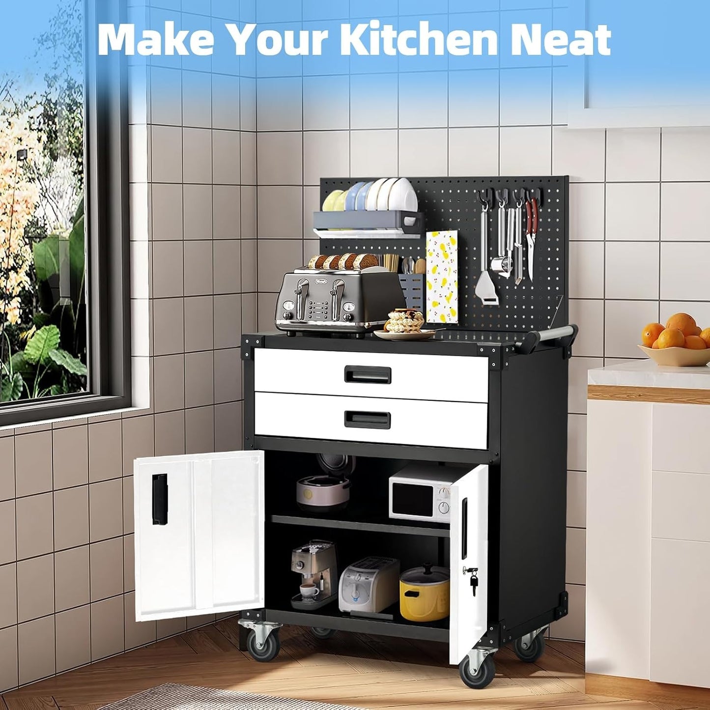 YODOLLA Rolling Tool Chest with Wheels 2 Drawers, White Door