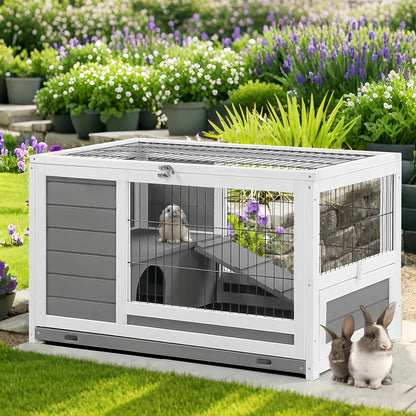 YODOLLA 35.4'' Rabbit Cage Pet House for Small Animals, Gray