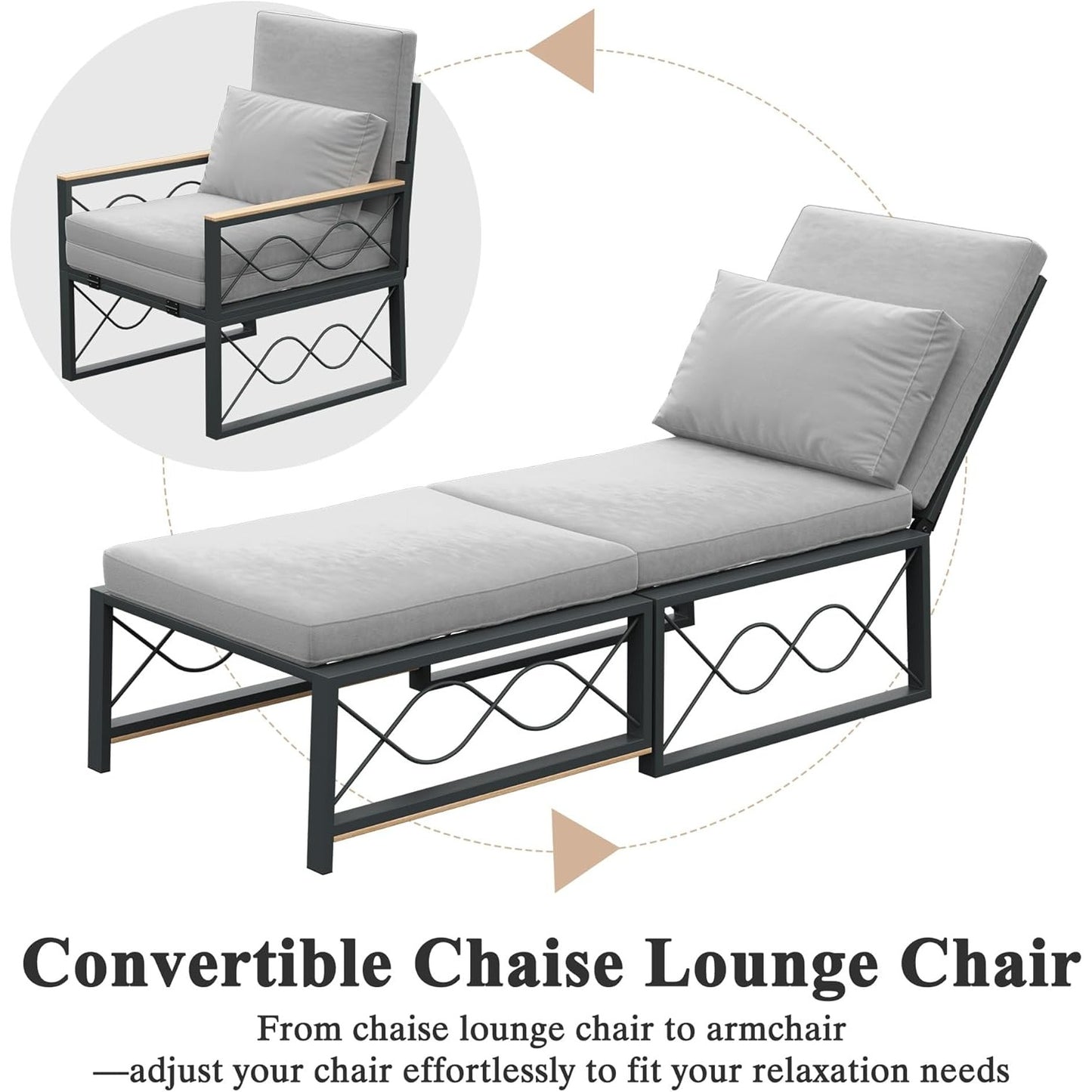 YODOLLA Outdoor Metal Chaise Lounge Adjustable Chair Set of 2 with 1 Side Table