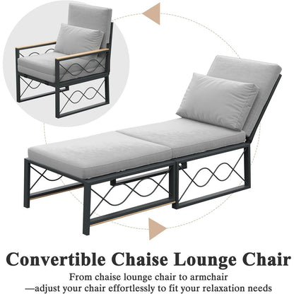 YODOLLA Outdoor Metal Chaise Lounge Adjustable Chair Set of 2 with 1 Side Table