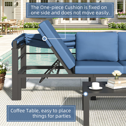 YODOLLA Patio Furniture Set with Retractable Canopy, Dark Blue