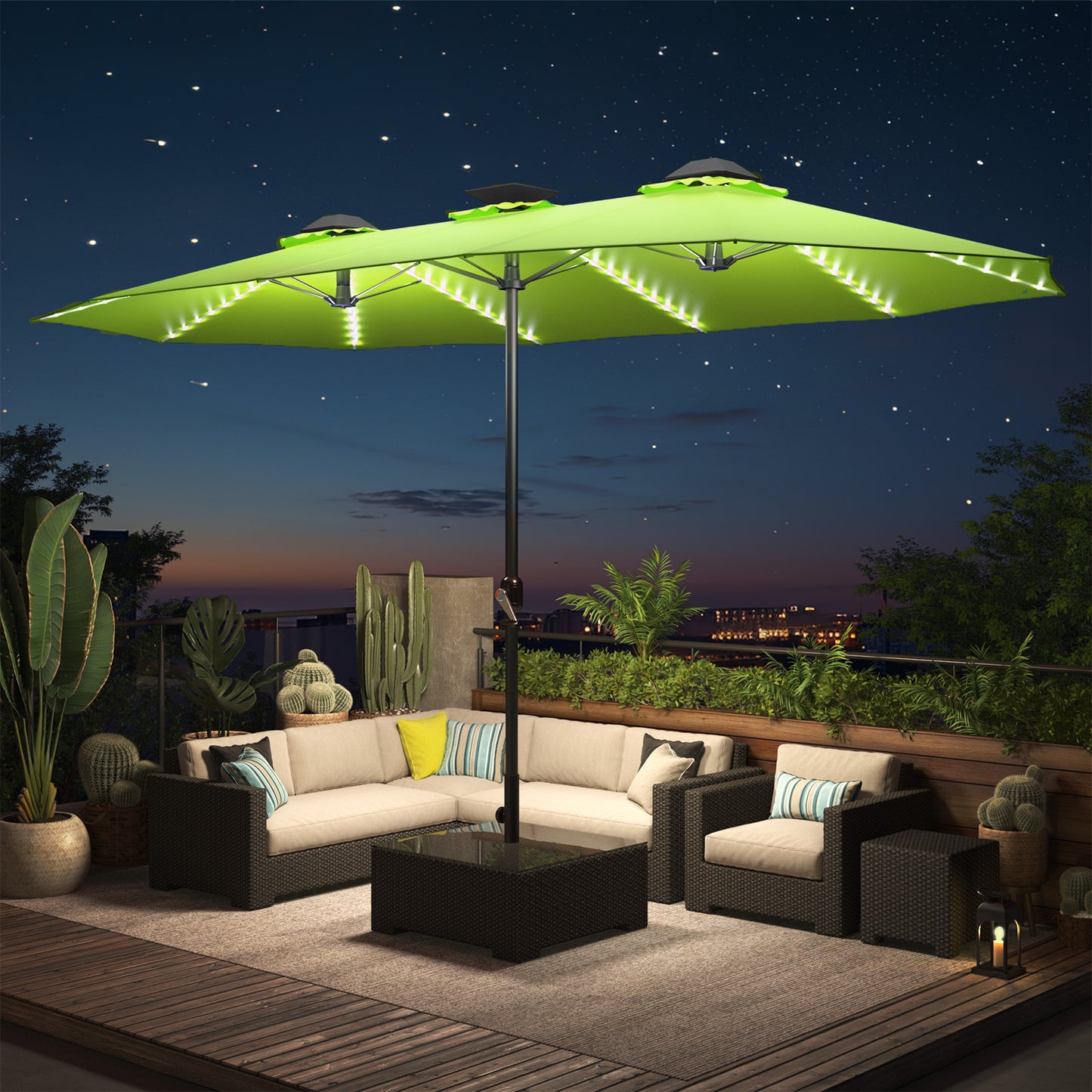 YODOLLA patio umbrella with lights nighttime ambiance