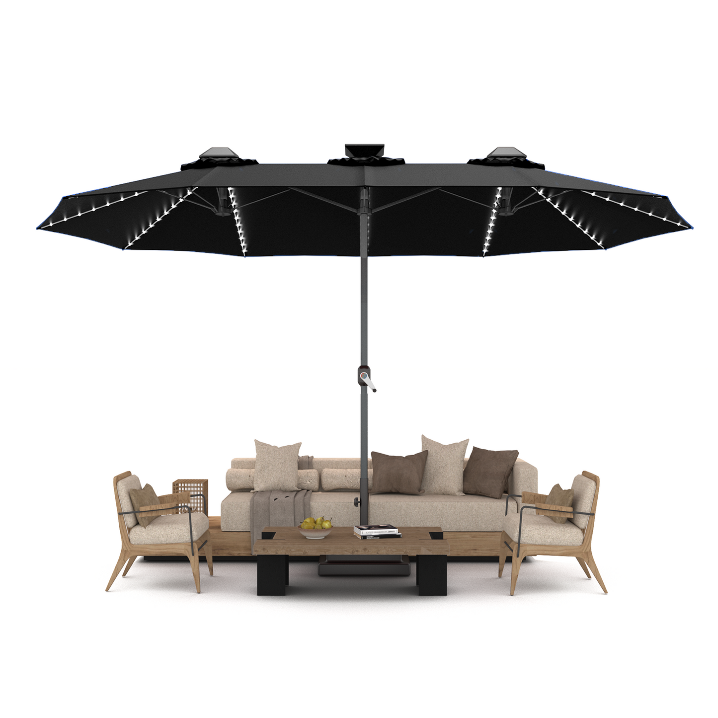 YODOLLA 15ft Patio Umbrella with Solar Lights, Black