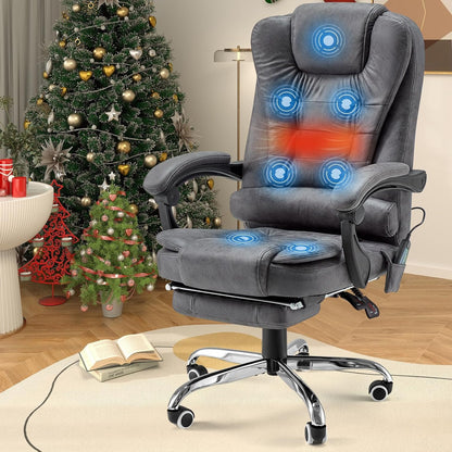 YODOLLA Massage Office Chair with Heat w/Retractable Footrest, Grey Leathaire