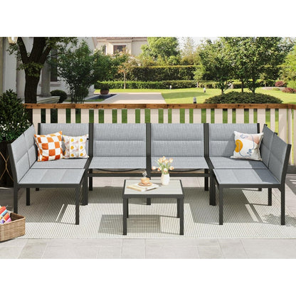 YODOLLA 7-Pc Sectional Patio Set Textilene Fabric, Dark Grey