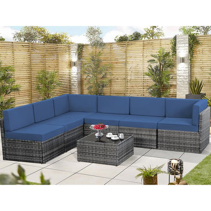 YODOLLA 7 Piece Outdoor Patio Furniture Set, Grey & Navy