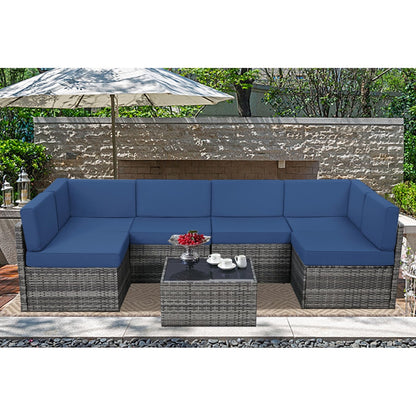 YODOLLA 7 Piece Outdoor Patio Furniture Set, Grey & Navy