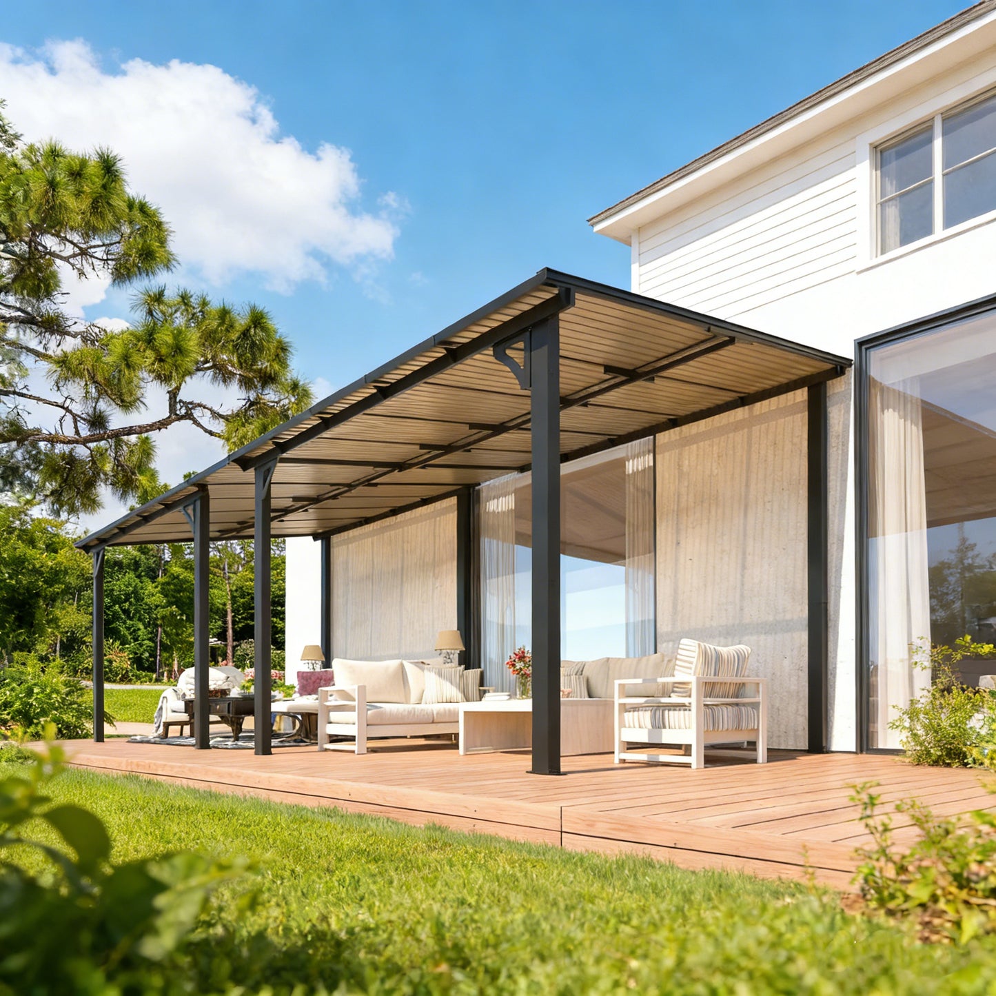 YODOLLA 22' x 8' Wall-Mounted Hard Top Lean-to Gazebo for Patio