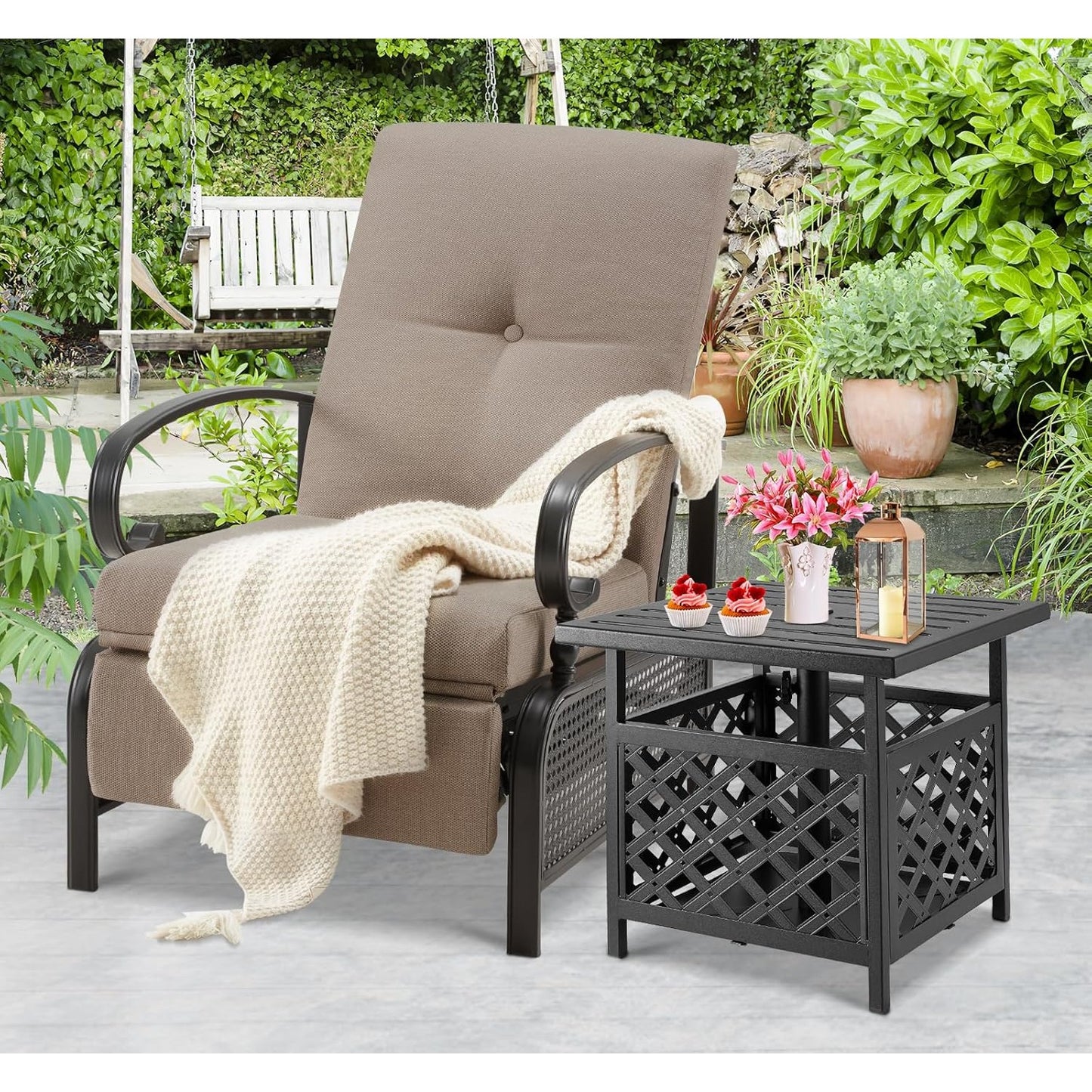 YODOLLA Outdoor Recliner Chairs Set of 2 with Side Table