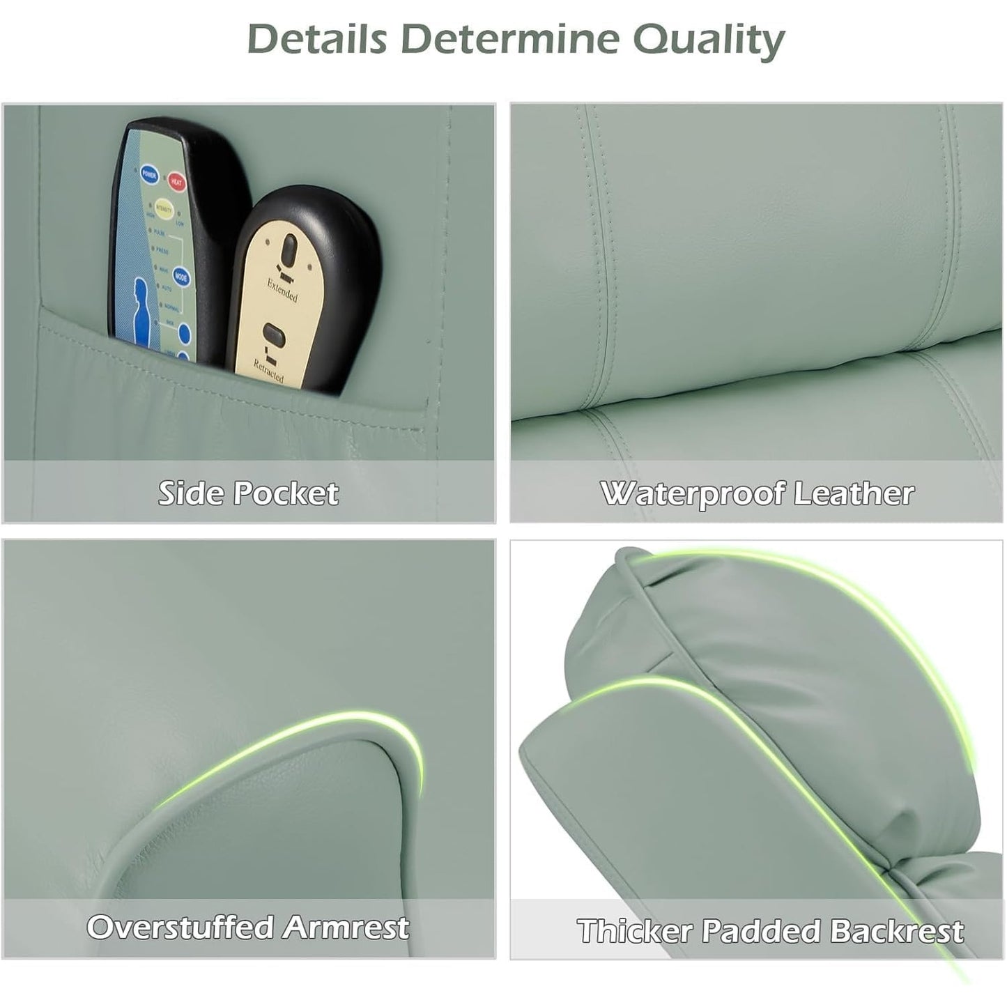 YODOLLA Electric Power Lift Recliner Chair for Elderly, Faux Leather, Mint Green