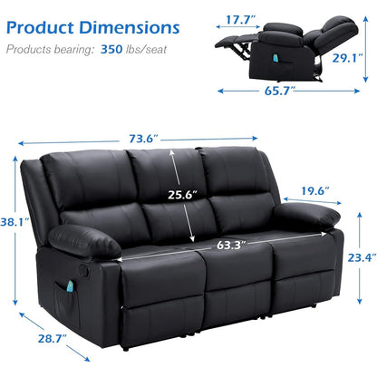 YODOLLA Reclining Sofa 3-Seater Couch, Black