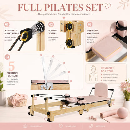 YODOLLA 92" Pilates Reformer Foldable Wooden-Look Pilates Machines for Gym