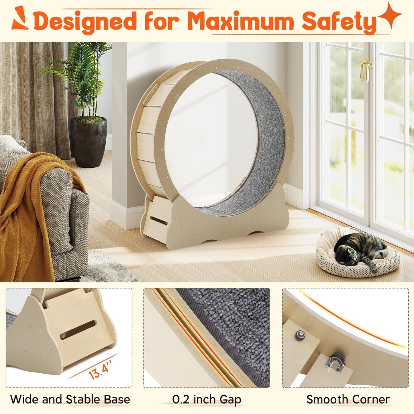 YODOLLA 43.3” Cat Exercise Running Wheel, Natural