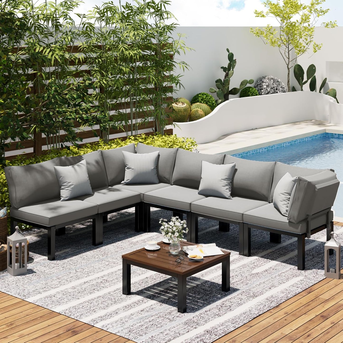 YODOLLA Outdoor Patio Furniture Set, 7 Piece Metal Patio Sectional Conversation Sofa