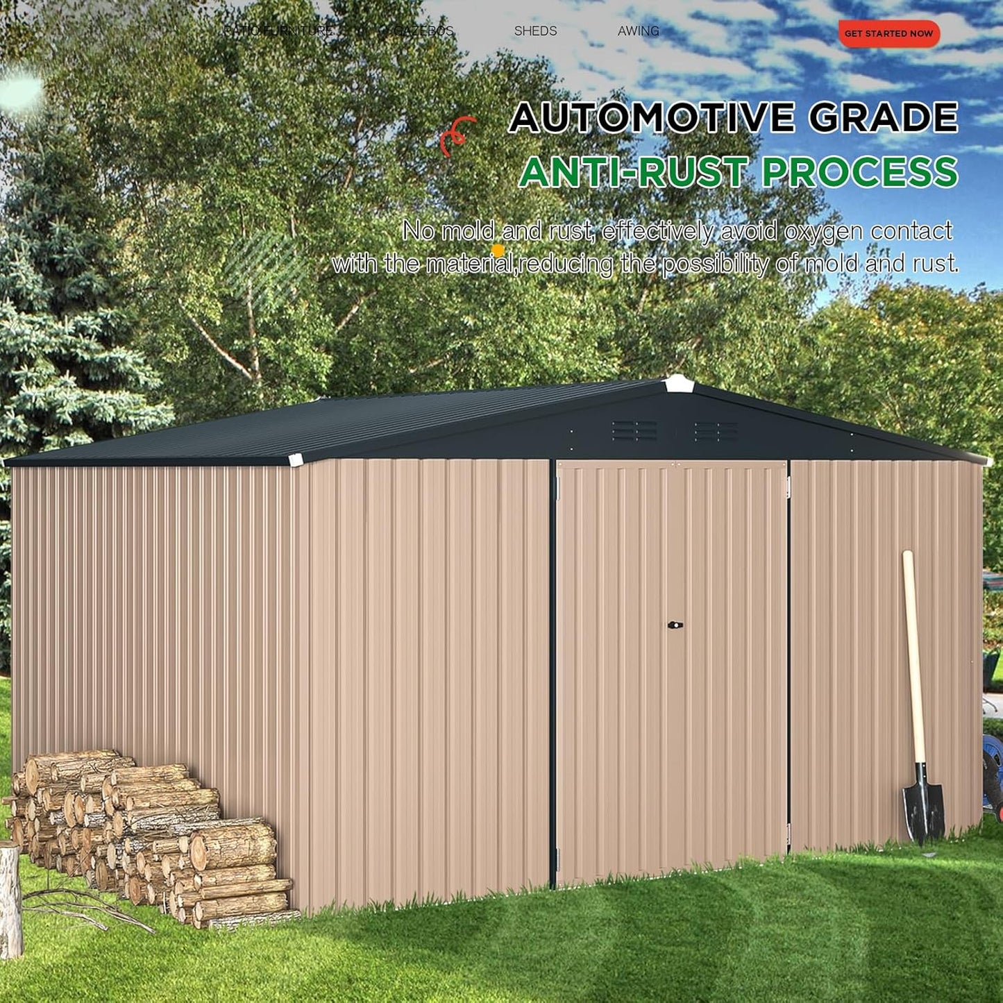 YODOLLA Shed 12' x 10' Outdoor Storage Shed, Grey