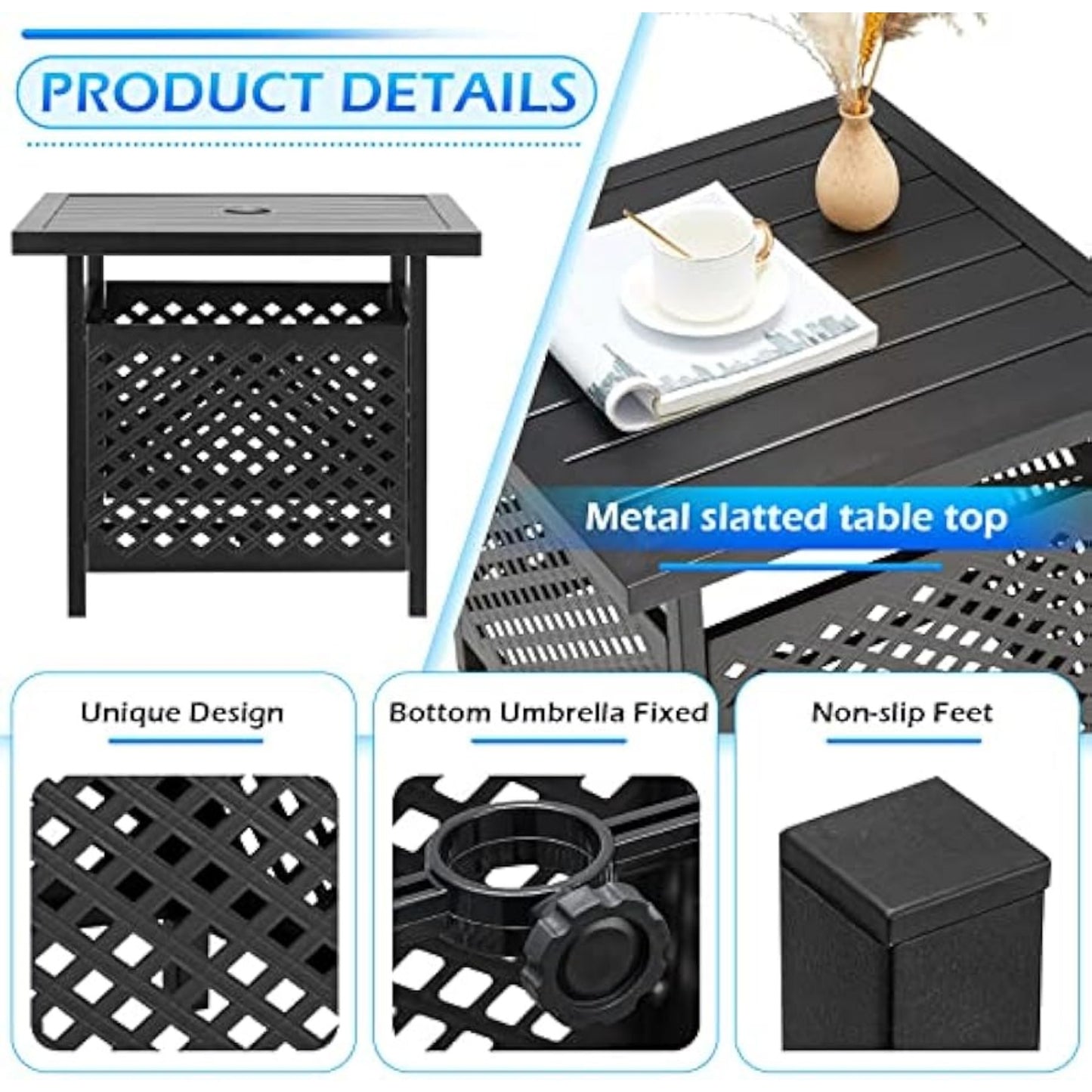 YODOLLA Metal Umbrella Table with 1.58" Hole