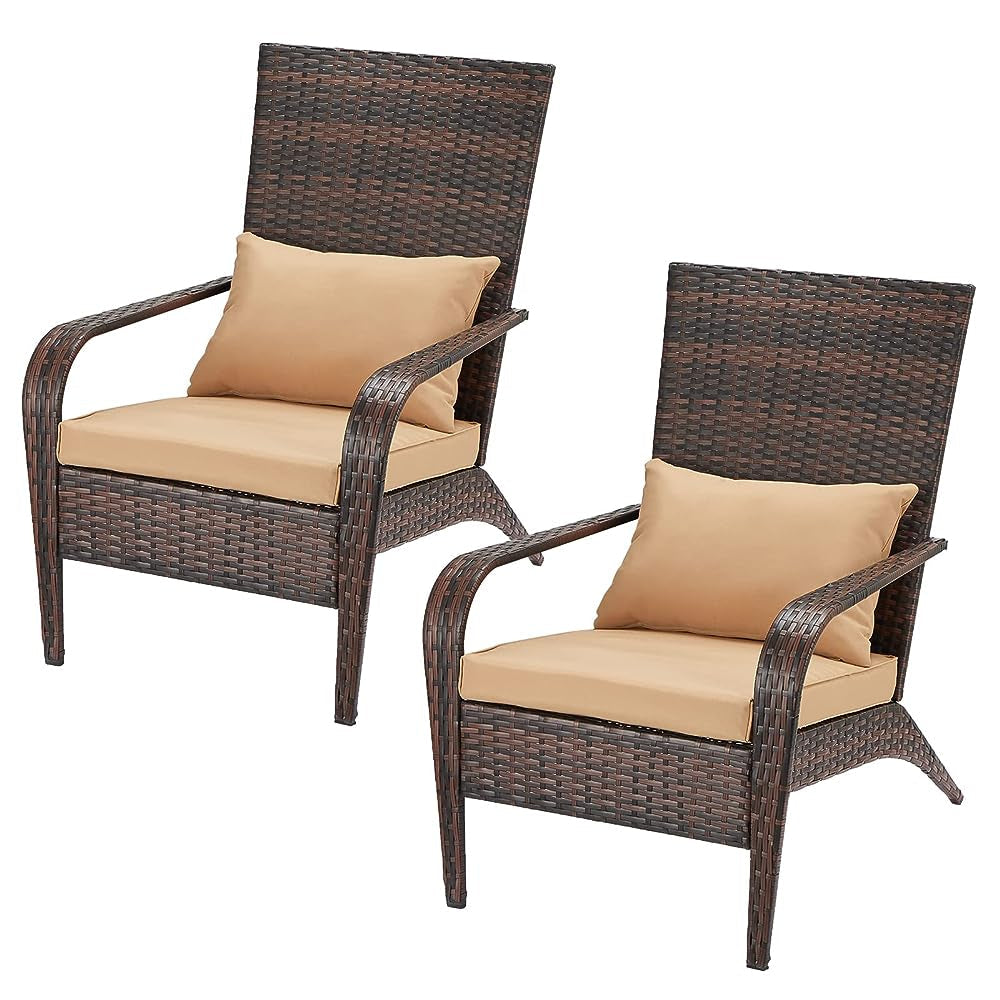 YODOLLA 2PCS Patio Adirondack Wicker Chair, Brown