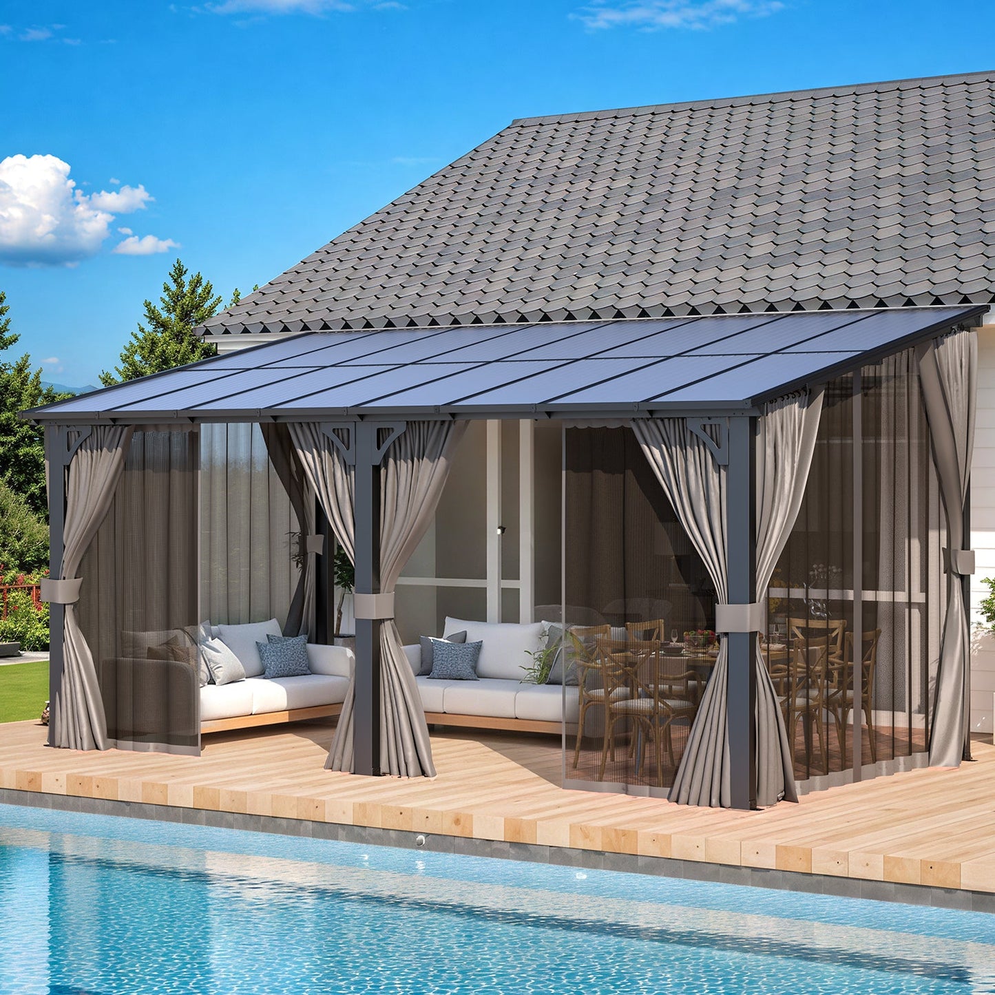 YODOLLA 16' x 8' Gazebo Outdoor Pergola with Curtains and Netting