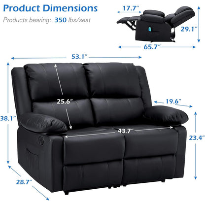 YODOLLA 2 Seat Loveseat Recliner with Heat&Massage Function, Faux Leather, Black