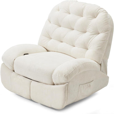 YODOLLA Oversized Recliner Chair, 360° Swivel Rocking Glider, Chenille Rocker, Cream White