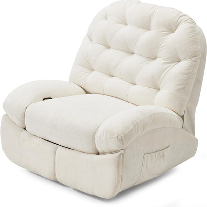 YODOLLA Oversized Recliner Chair, 360° Swivel Rocking Glider, Chenille Rocker, Cream White