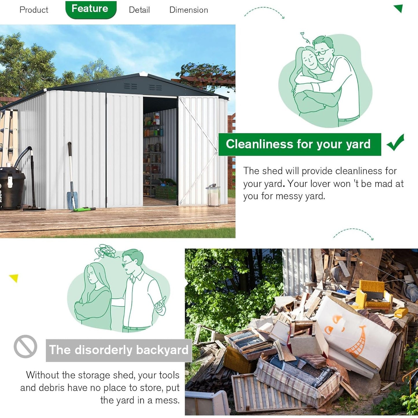 YODOLLA Shed 12' x 10' Storage Shed, White