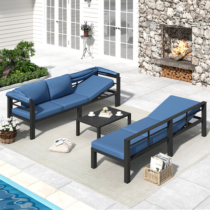 YODOLLA Patio Furniture Set with Retractable Canopy, Dark Blue