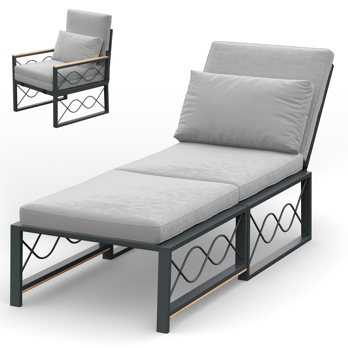 YODOLLA Outdoor Metal Chaise Lounge Chair Adjustable 5-Position Recliner