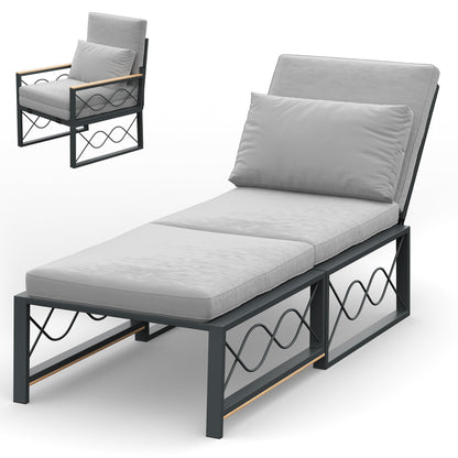 YODOLLA Outdoor Metal Chaise Lounge Chair Adjustable 5-Position Recliner